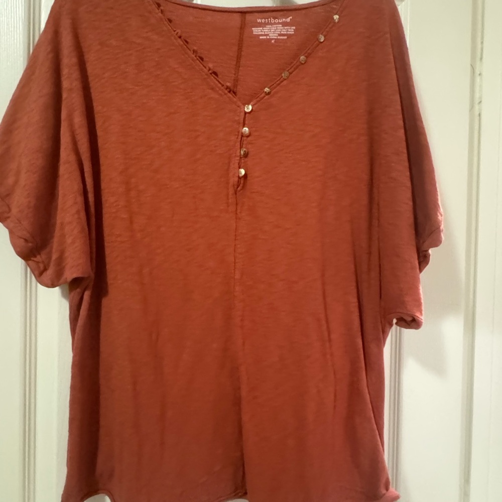Westbound Terracotta Button-Accent Top